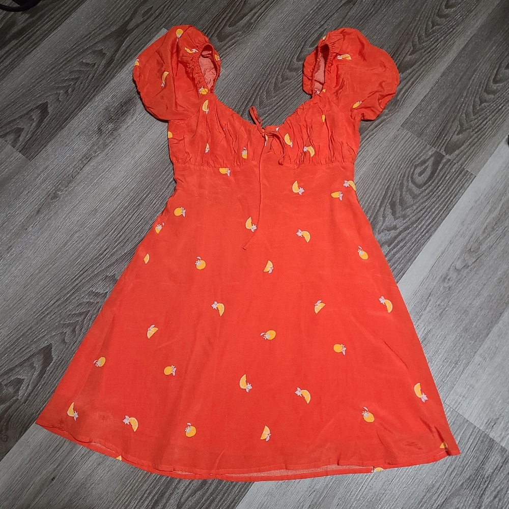 Astr Orange Mini Dress with Yellow Fruit Print